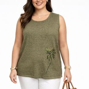 Vintage UNIFORM John Paul Richard Size XL Olive Sleeveless Palm Tree Sweater EUC